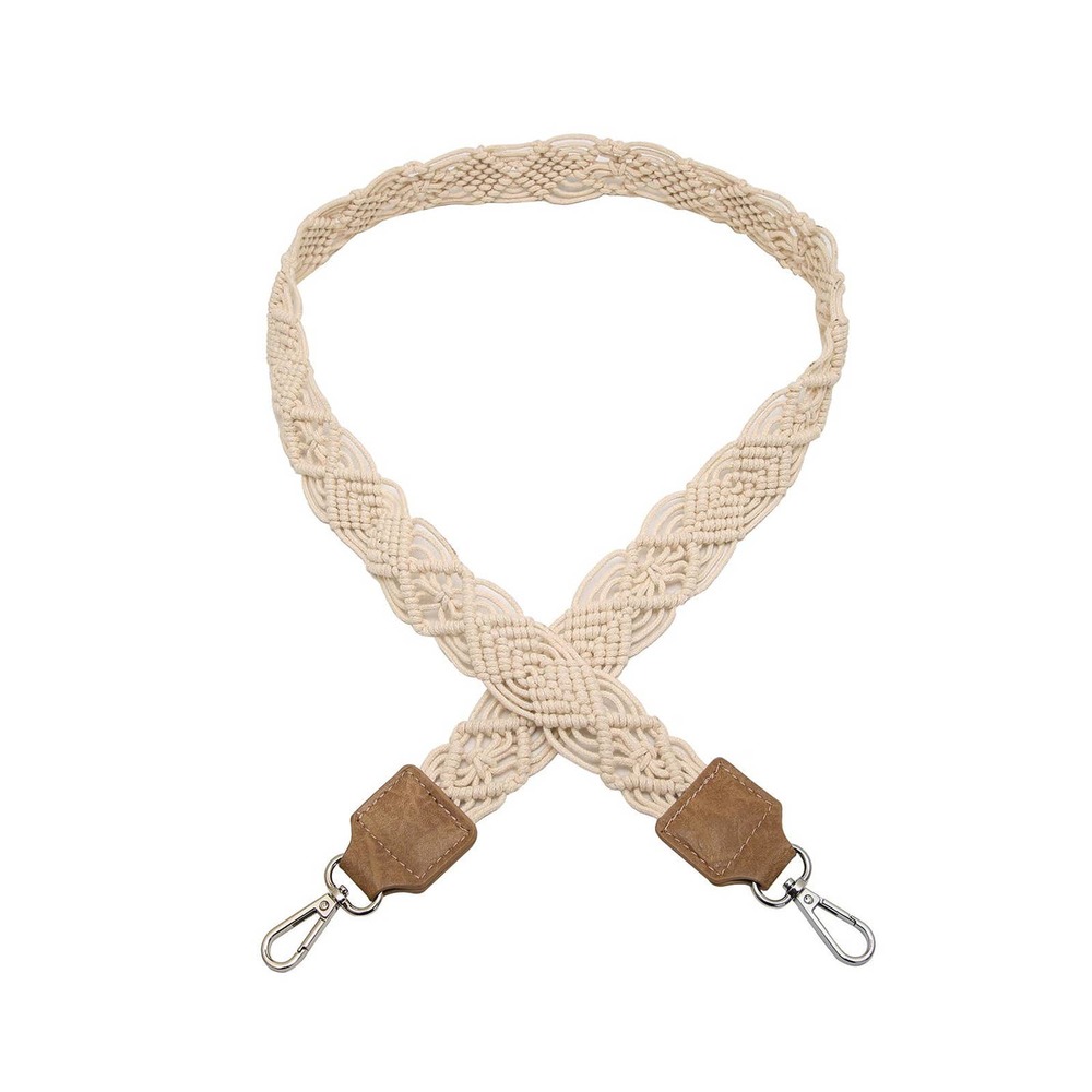 Braided Cream macrame Crossbody Bag Strap with Brown Leather Ends
